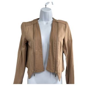 Sao Paulo Warm Sand Metallic Open Front Cropped Moto Jacket Size‎ 4